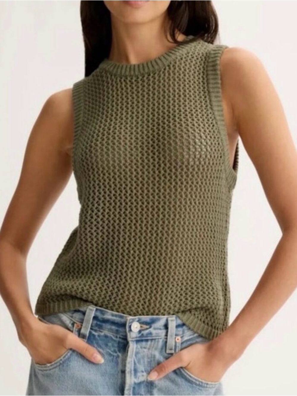 ☀️Toccin Estelle Crochet Racer 🕶️Sleeveless Tank Top - 🫒Olive Green NWT
